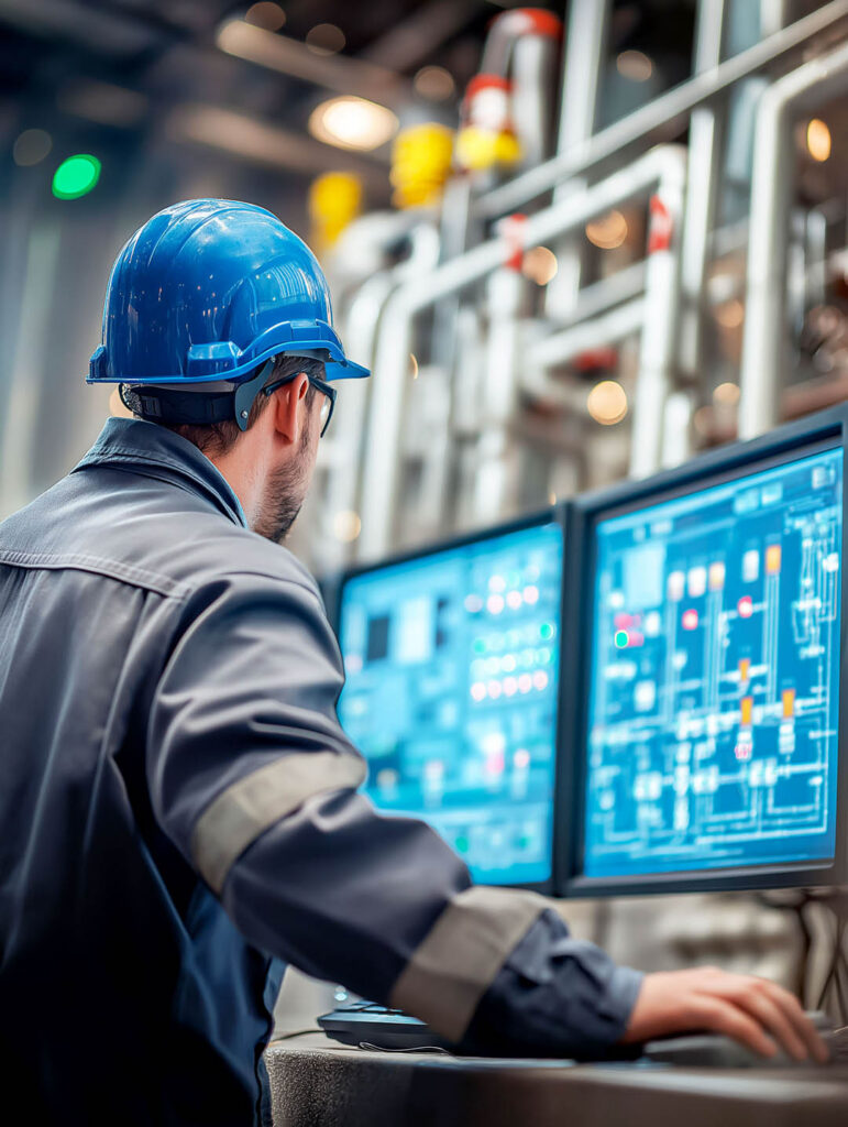 Scada industrial system maintenance. Monitoring engineering. Dat